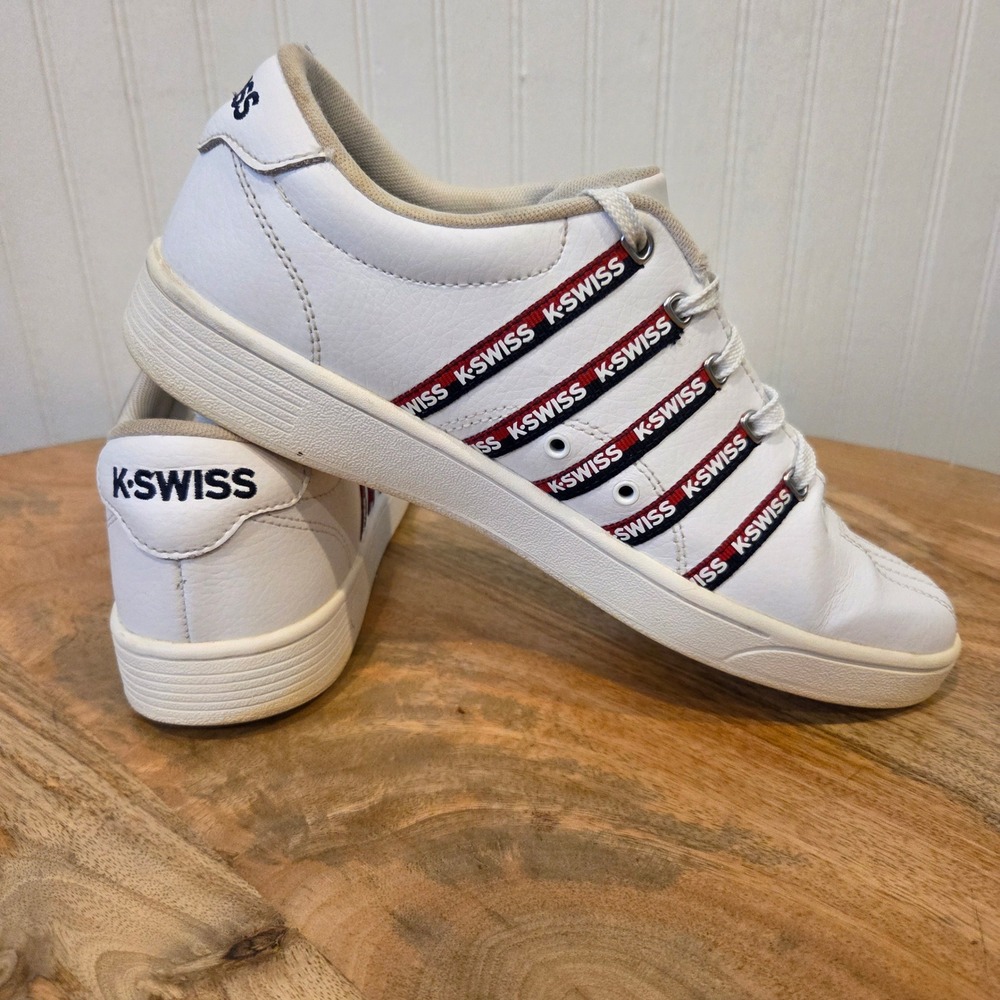 K-Swiss Low Top Sneakers Womens 10 White Logo Tape Five Stripe 96562-113-M
